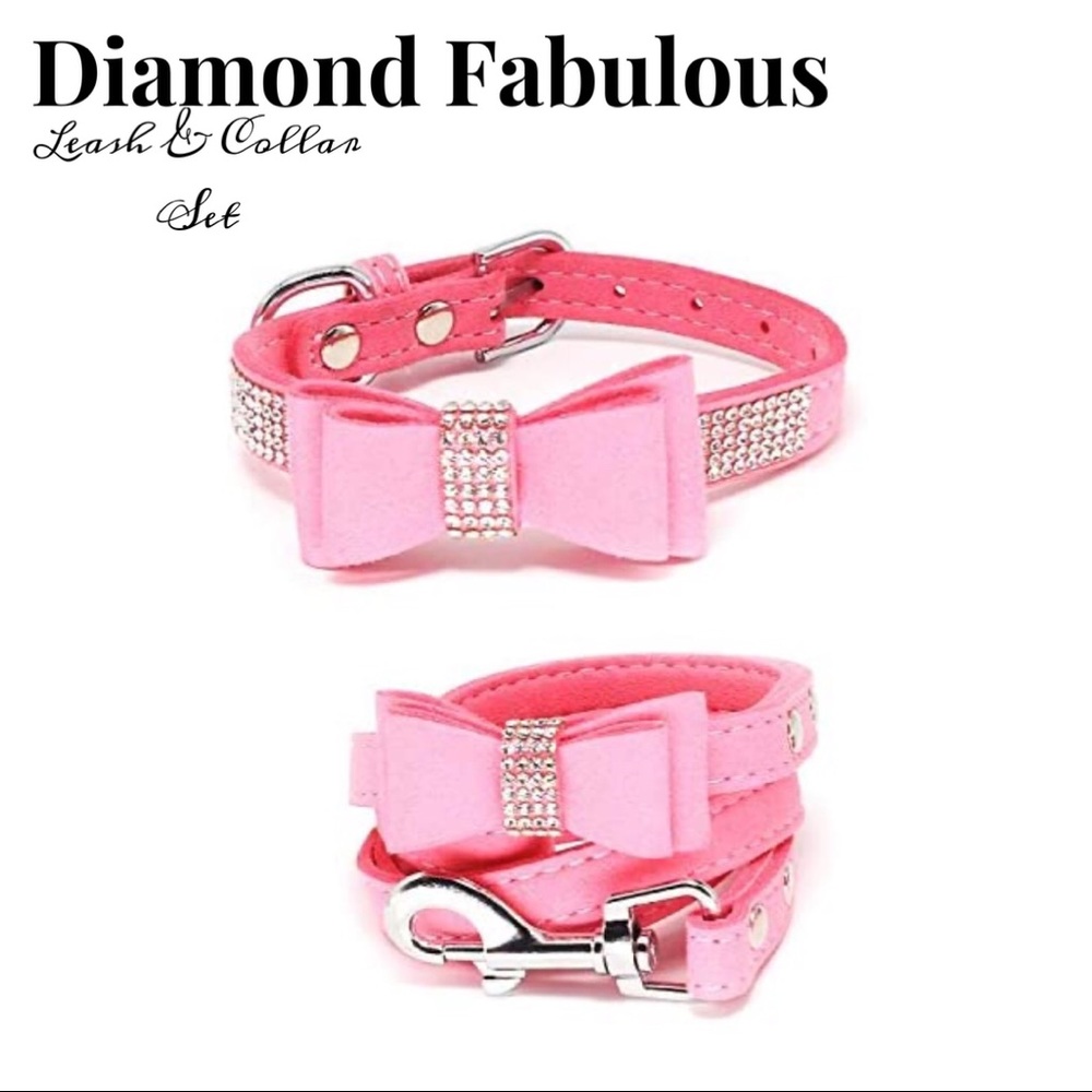 Diamond Fabulous Leash And Collar Bow Set XS